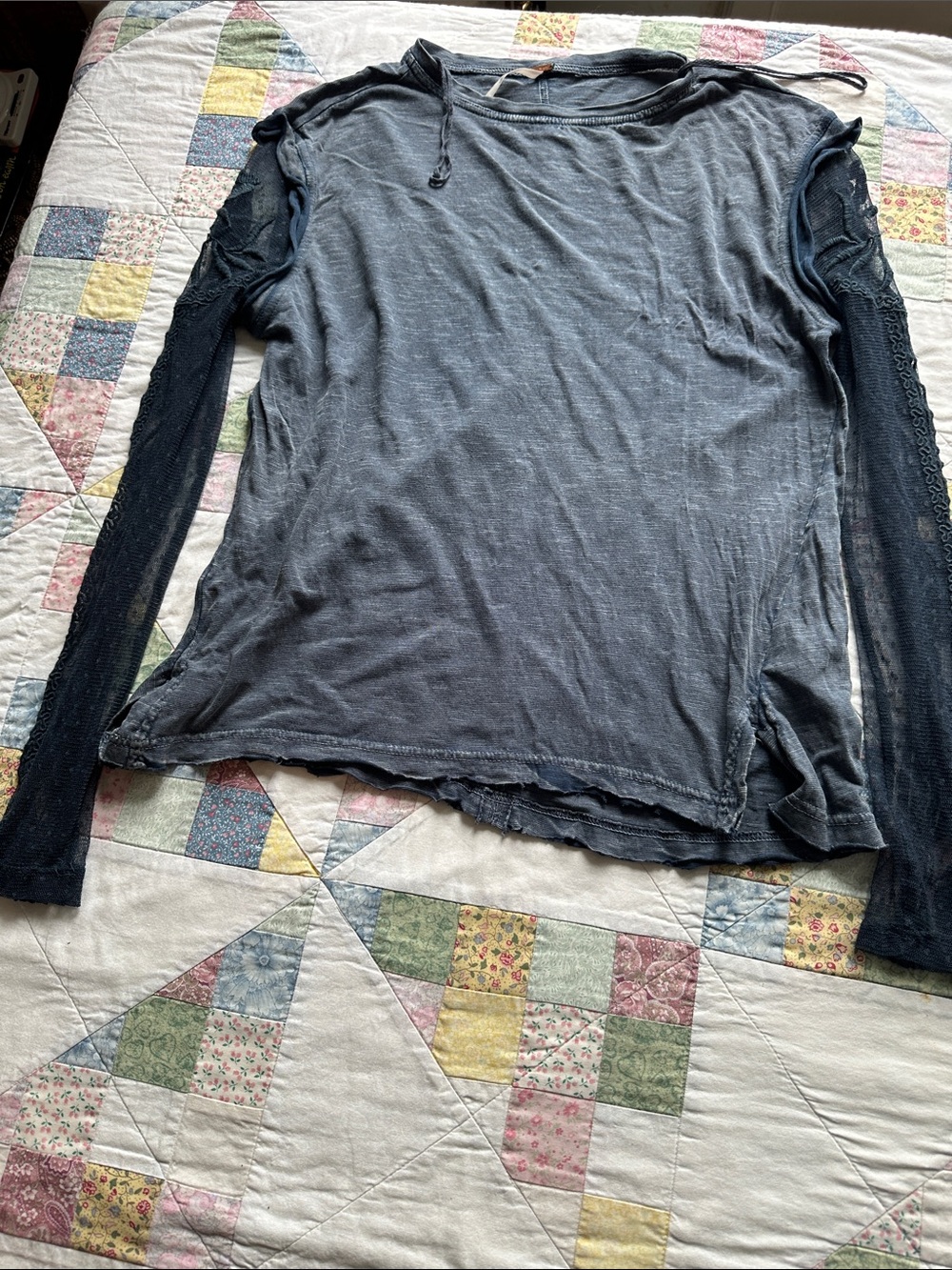 W—Free People Soft Heathered Blue Tee